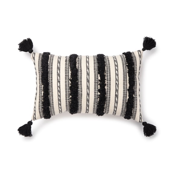 Better Homes & Gardens Woven Tufted Decorative Lumbar Throw Pillow, 14" x 24", Black, 1 per Pack