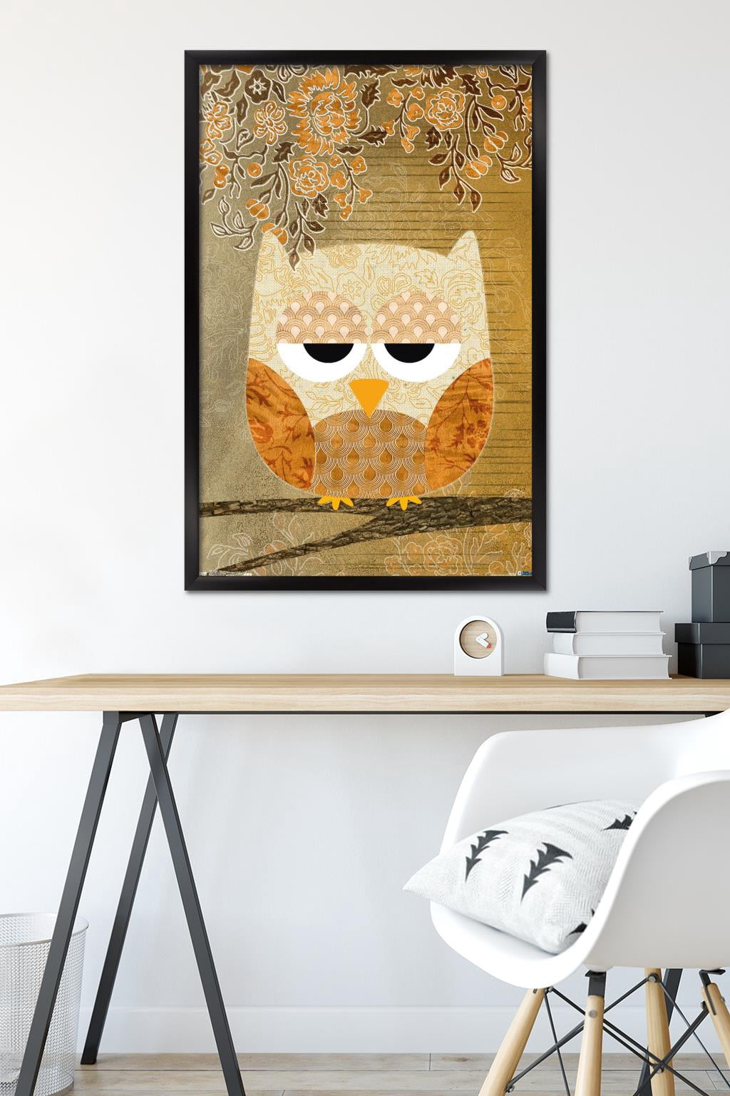 Artistic Antique Owl Wall Poster, 22.375" x 34", Framed