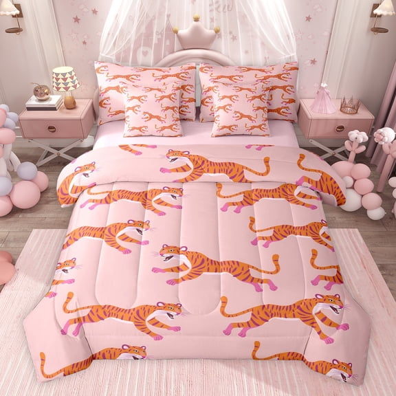 jejeloiu Wild Leopard Cheetah 7-Piece Twin Bedding Sets,Animals Lover Bedding Comforter Set For Girls Women Reversible