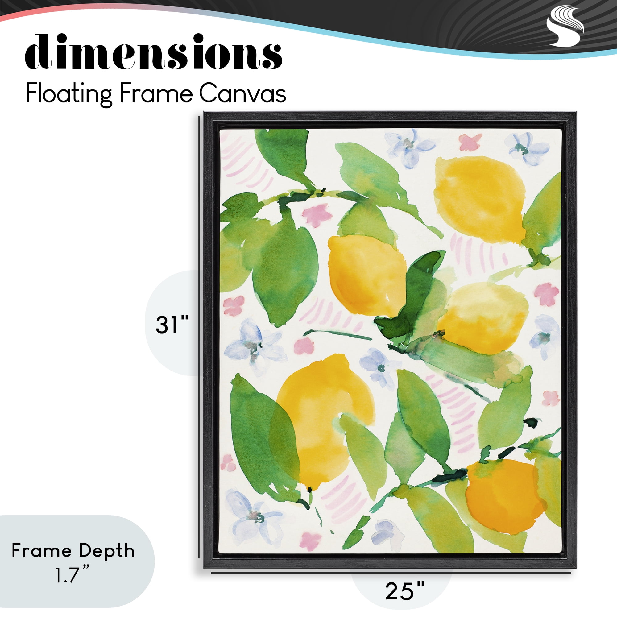 Stupell Industries Garden Lemons with Pastel Florals Black Framed Floater Canvas Wall Art, design by Lanie Loreth