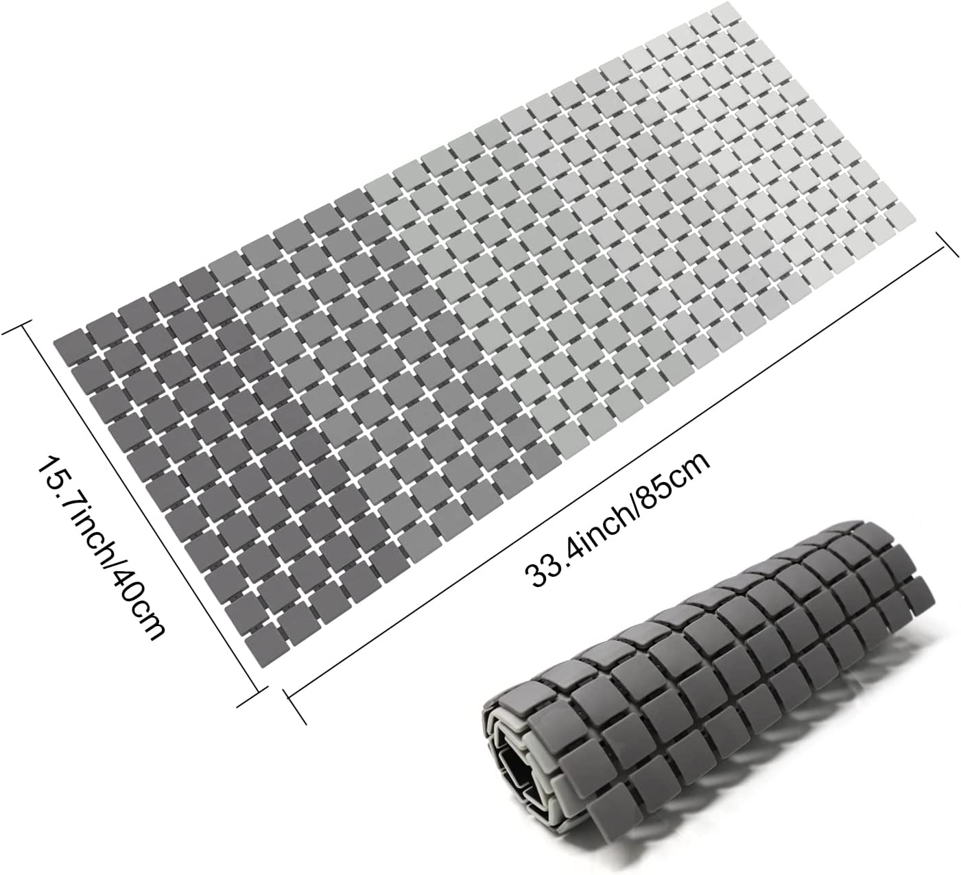 Shower Mat Non Slip Bathtub Mat, Anti Slip Bath Mat for Tub, Shower Floor Mat Non Slip with Drain Hole and Large Suction Cups for Bathroom, 33.4 * 15.7 Inch (GRADIENT GREY)