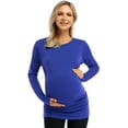 thumbnail image 2 of HA-EMORE Women's Maternity Shirts Round Neck Side Button Long Sleeve Pleated Top T-shirt Royal Blue XL, 2 of 6