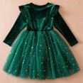 thumbnail image 2 of yillto Girls Velvet Christmas Dress Ruffle Hem Sleeve Crewneck High Waist Mesh Sparkly Dress for Party Prom, 2 of 6