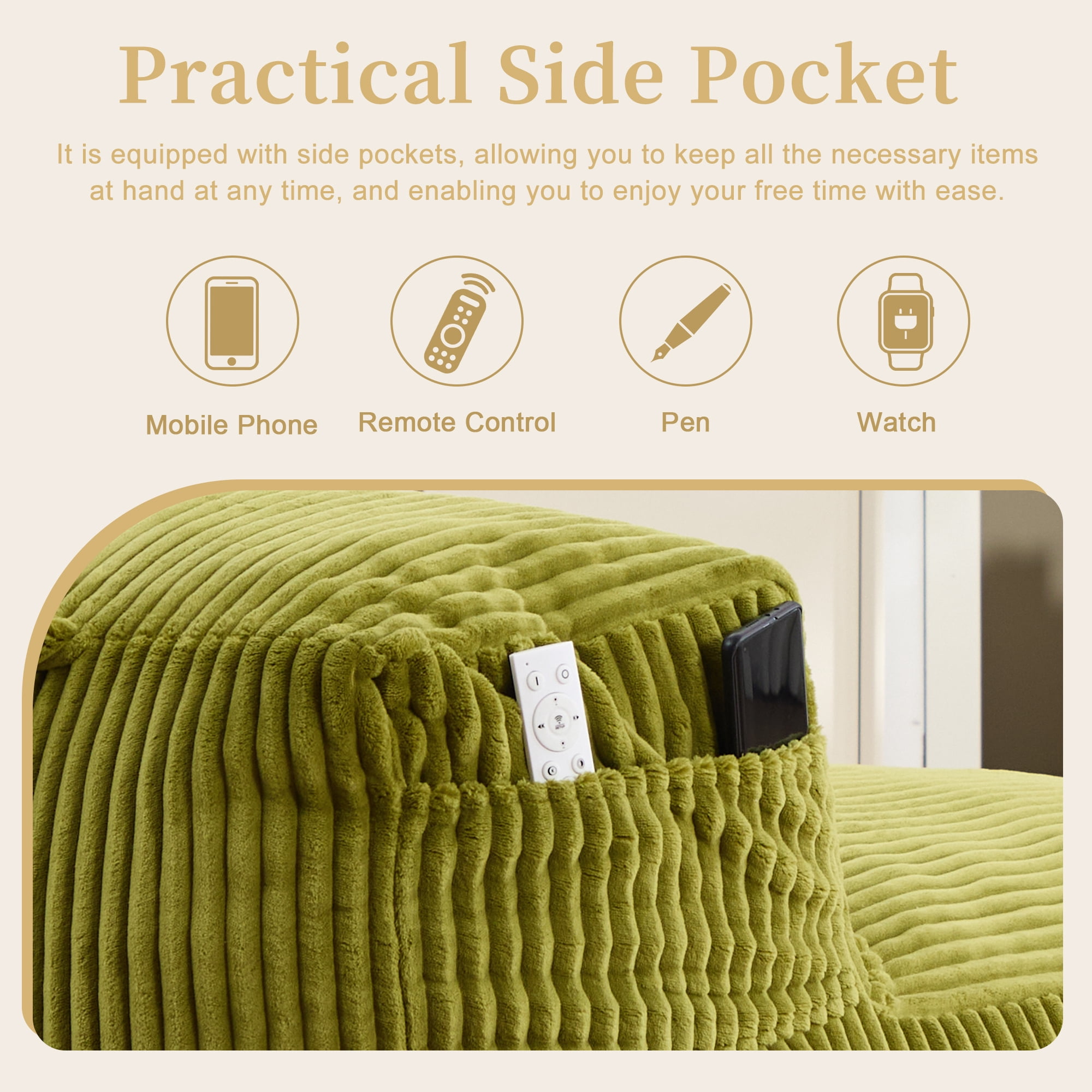 Avobird Big Bean Bag Chair, Lounger Large Bean Bag Sofa With ottoman, Memory Foam Filled Beanbag Chair for Living Room Bedroom, Ergonomic Support & Premium Com, Olive