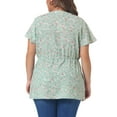 thumbnail image 4 of Agnes Orinda Women's Plus Size Tops Short Sleeve Smocked Waist V Neck Ditsy Floral Chiffon Summer Blouse 2X Green, 4 of 10