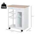 thumbnail image 3 of HOMCOM Chariot de Cuisine Roulant 34 Pouces avec Tiroir et Armoire Lot de Rangement à Roulettes Blanc avec Dessus en Bambou, 3 of 10