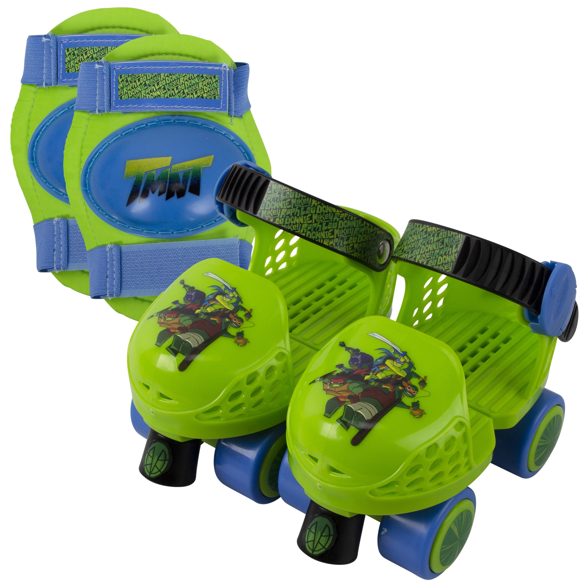 PlayWheels Teenage Mutant Ninja Turtles Roller Skates with Knee Pads and Helmet Junior Size 6-12