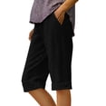 thumbnail image 3 of UVEASISHA Women's Summer Bermuda Shorts Loose Straight Leg Cotton Linen Shorts Solid Color Button Cuffed Short Pants Casual Vacation Shorts Black XXL, 3 of 7
