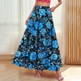 thumbnail image 5 of Vibrex Women's Skirt Women's Retro Bohemian Skirt Women's High Waist Elastic Waist Pocket Skirt Long Skirt Ruffled Skirt A-Line Skirt&nbsp; Perfect For Dancing,Dating,Dinners,Travel,Vacation_Blue_S, 5 of 9