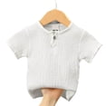 thumbnail image 2 of CPNG Toddler Baby Girls Cotton Linen Summer Top Solid Color Crew Neck Short Sleeve Button T Shirt Children Casual Top(White,6-12 Months), 2 of 8