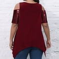thumbnail image 4 of aidice Plus Size Tops for Women Trendy Round Neck Cold Shoulder Loose Comfy Irregularly Sequin Summer T Shirts, 4 of 8