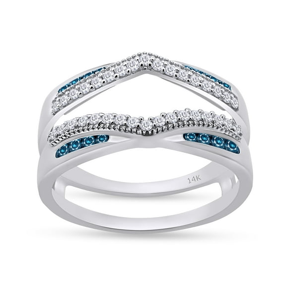 Blue & White Natural Diamond Wrap Guard Enhancer Engagement Ring in 14k White Gold (0.50 Cttw)