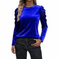 thumbnail image 5 of VISALY Women's Puff Long Sleeve Velvet Tops Base Layers Crewneck Blouses Stretchy Slimming Shirts Trendy Dressy Casual Blouses Elegant Office Shirts Fall Classy Work Holiday Party Outfit Blue M, 5 of 9