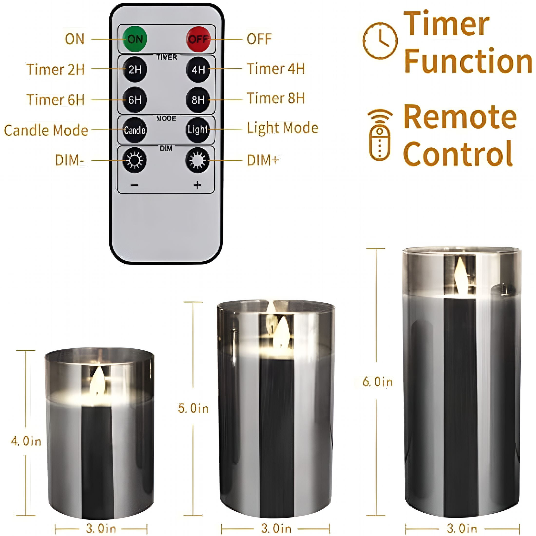 HIBIBUD Rechargeable Flameless Candle,Realistic Flickering Flameless Candles LED Pillar Real Wax Candle with Remote Control and Timer,Upgraded Teardrop Wick,Clear Glass Electronic Candles,Set of 3