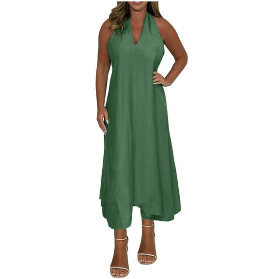 Fashion Swing Dresses for Womens 2026 Summer Plus Size Elegant V-neck T-back Sleeveless Dress For Women