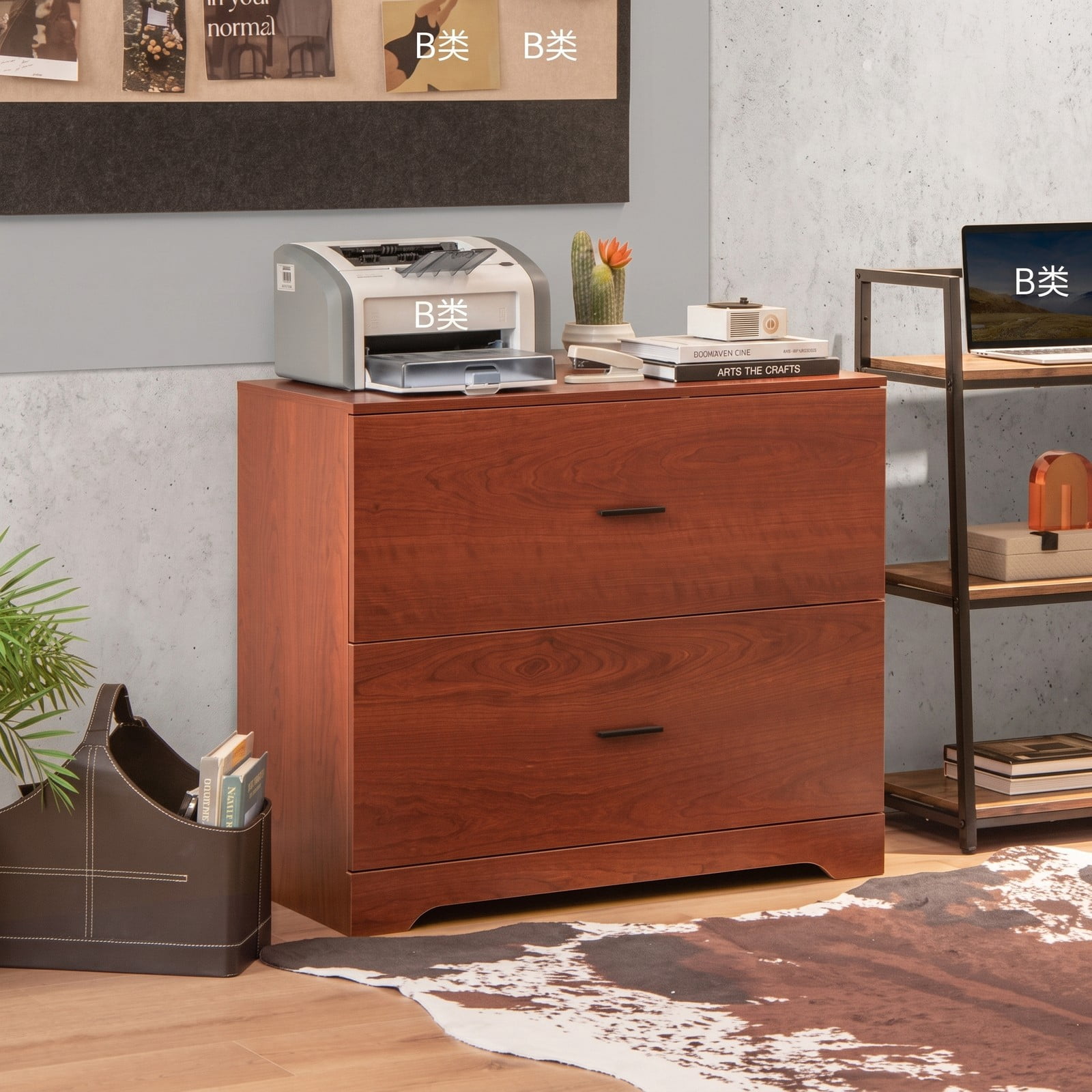 Furnibear 2-Drawer Lateral File Cabinet with Adjustable Bars, Wood Filing Storage Cabinet for Letter Legal A4 Files, Anti-Tilt Home Office Printer Stand, Walnut