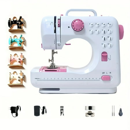 Sewing Machine Mini Portable Electric Portable Household Overlock 12 Built-in Stitches With Foot Pedal For Amateurs Beginners Embroidery Safety