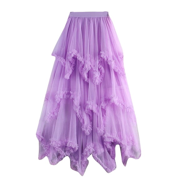 Skirts for Women Trendy,Tulle Skirts for Women High Low Ruffle Layered Tutu Mesh Skirt Elastic High Waist Flowy Puffy Long Maxi Skirts