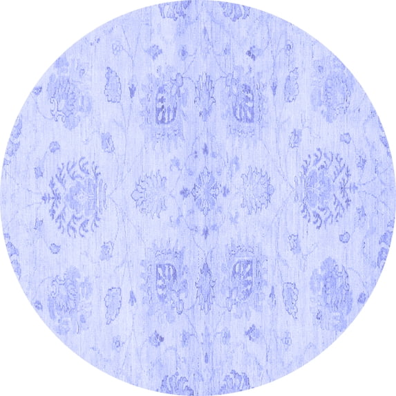 Ahgly Company Machine Washable Indoor Round Oriental Blue Traditional Area Rugs, 8' Round