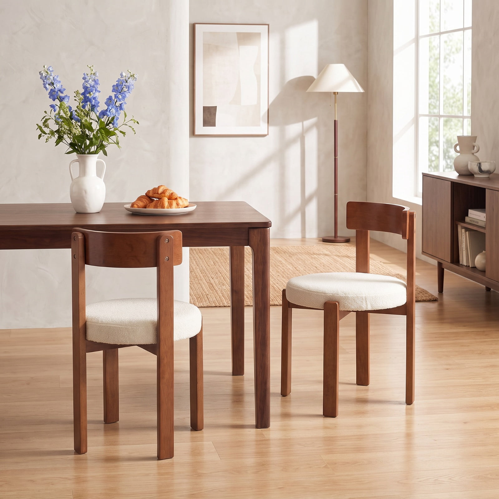 Furnibear Modern Dining Chairs Set of 2 with Solid Rubber Wood Legs for Kitchen Dining Room Living Room Home, Brown