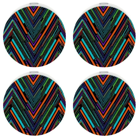 

LED Night Lights Plug into Wall 4-Pack 0.5W Plug in Night Light Dusk to Dawn White Bright Nightlight for Bedroom Bathroom Hallway Kitchen Ethnic Tribal Wave Vintage Geometry