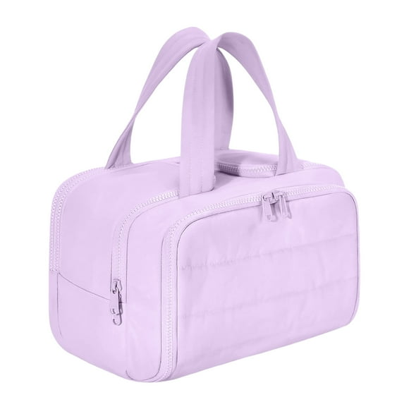 Neceser de viaje 4 en 1. Gran capacidad, apertura amplia, separación para productos secos y húmedos con separador y asa. Organizador de artículos de aseo para mujer. Color morado