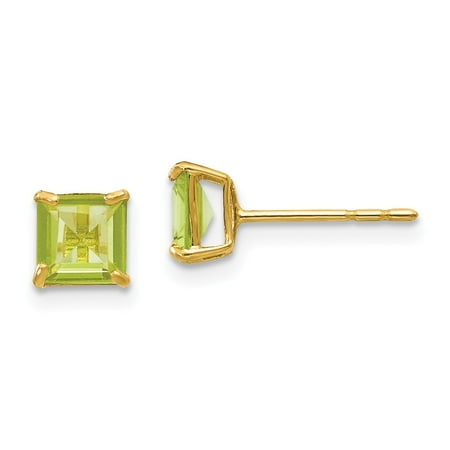 14k Yellow Gold Childs Peridot 5mm Square Post Earrings w/ Gift Box.