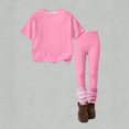 thumbnail image 5 of CCRFTGI Summer Outfits for Children Girls 10-12 Casual Lounge 2 Piece Outfits Solid Short Sleeve T Shirt and Elastic Waist Leggings Athletic Girls Summer Clothes Pink 11-12 Years, 5 of 5