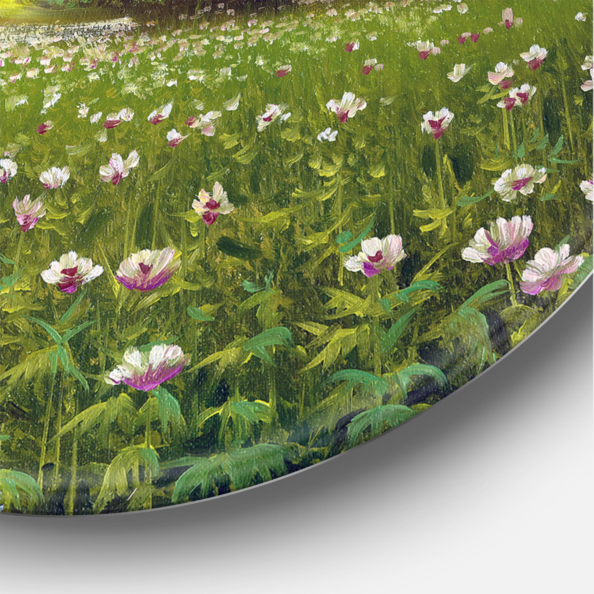 Designart 'Spring Trees By The Flowers and Meadows' Country Circle Metal Wall Art 36x36 - Disc of 36