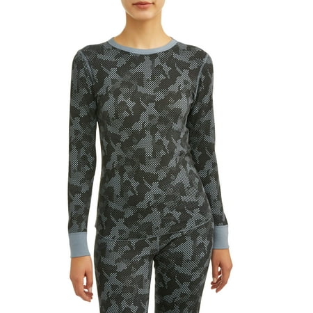 Hanes Women's X-Temp Thermal Waffle Printed Crew Top With FreshIQ