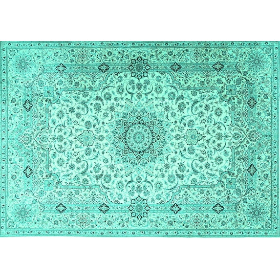 Ahgly Company Indoor Rectangle Medallion Turquoise Blue Traditional Area Rugs, 3' x 5'