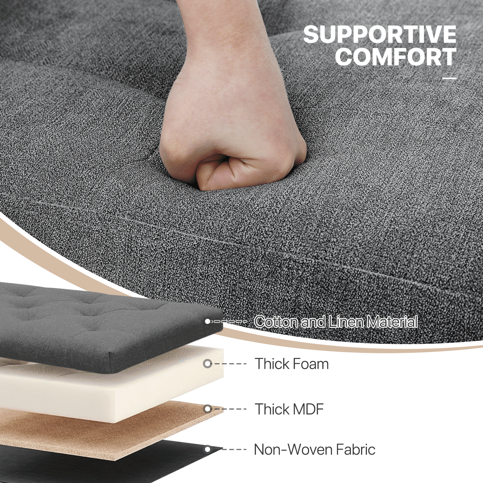 MoNiBloom 30" Folding Storage Ottoman Bench, Cotton-linen Collapsible Footrest Ottoman with Storage, for Living Room Bedroom Entryway, Dark Gray