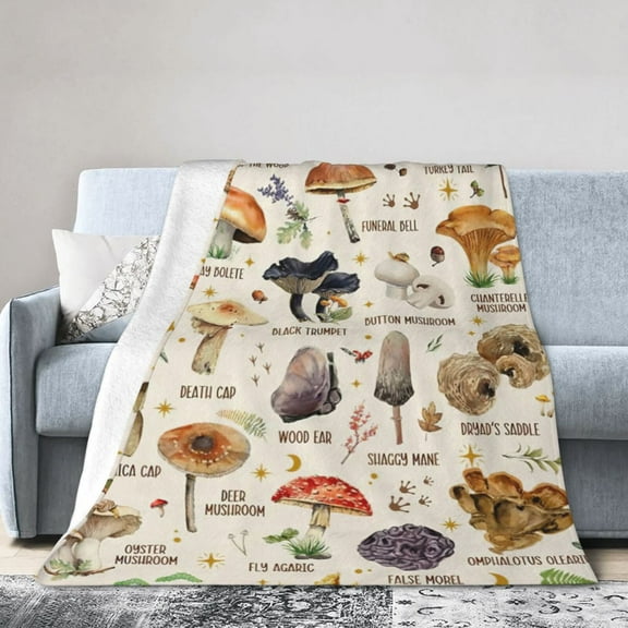 Mushroom Blanket, Mushroom Gifts for Women Men, Mushroom Illustration Throw Blanket, Soft Cozy Flannel Fleece Mushroom Decorations Blanket Throw for Bed Couch Sofa Home Decor 50x40