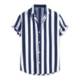 thumbnail image 1 of INSPIRE CHIC Camisa a rayas para hombre, manga corta, color block, con botones, playera de playa Azul marino S, 1 of 6