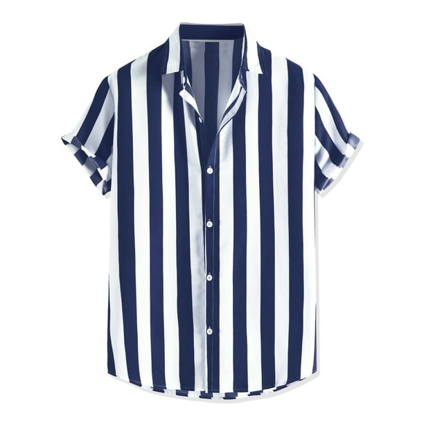 INSPIRE CHIC Camisa a rayas para hombre, manga corta, color block