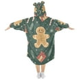 thumbnail image 2 of FORMRS Wearable Blanket Hoodie with Sleeves for Kids Cozy Flannel Sweatshirt, Brown Christmas Gingerbread, 2 of 7