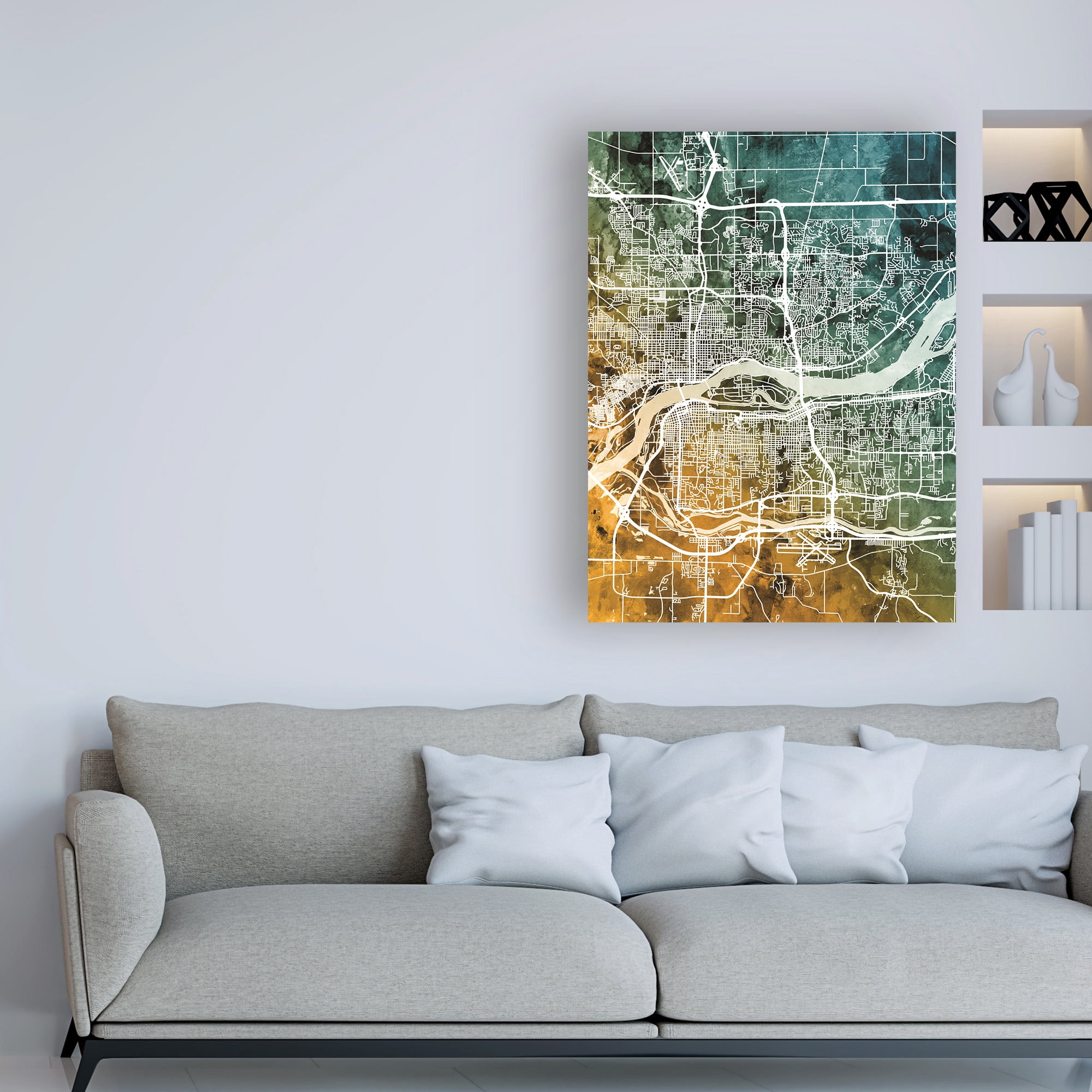 Trademark Fine Art 'Quad Cities Street Map Teal Orange' Canvas Art by Michael Tompsett
