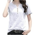thumbnail image 1 of Kaemgyyd Womens Tops Notch V Neck Short Sleeve Summer Tops Plus Size Button up Solid Color Beach Vaction Clothes, 1 of 3