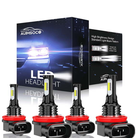 AUIMSOCO H11 H9 LED Headlight Super Bright Bulbs Conversion Kit 6000K Cool White High Low Beam, Pack of 4
