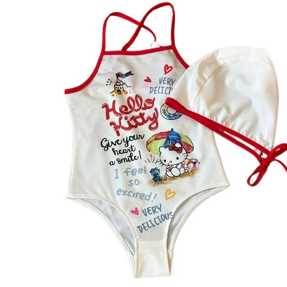 Children's clothing girls swimsuit 2025 summer new little girl cute kitty cat print one-piece swimsuit