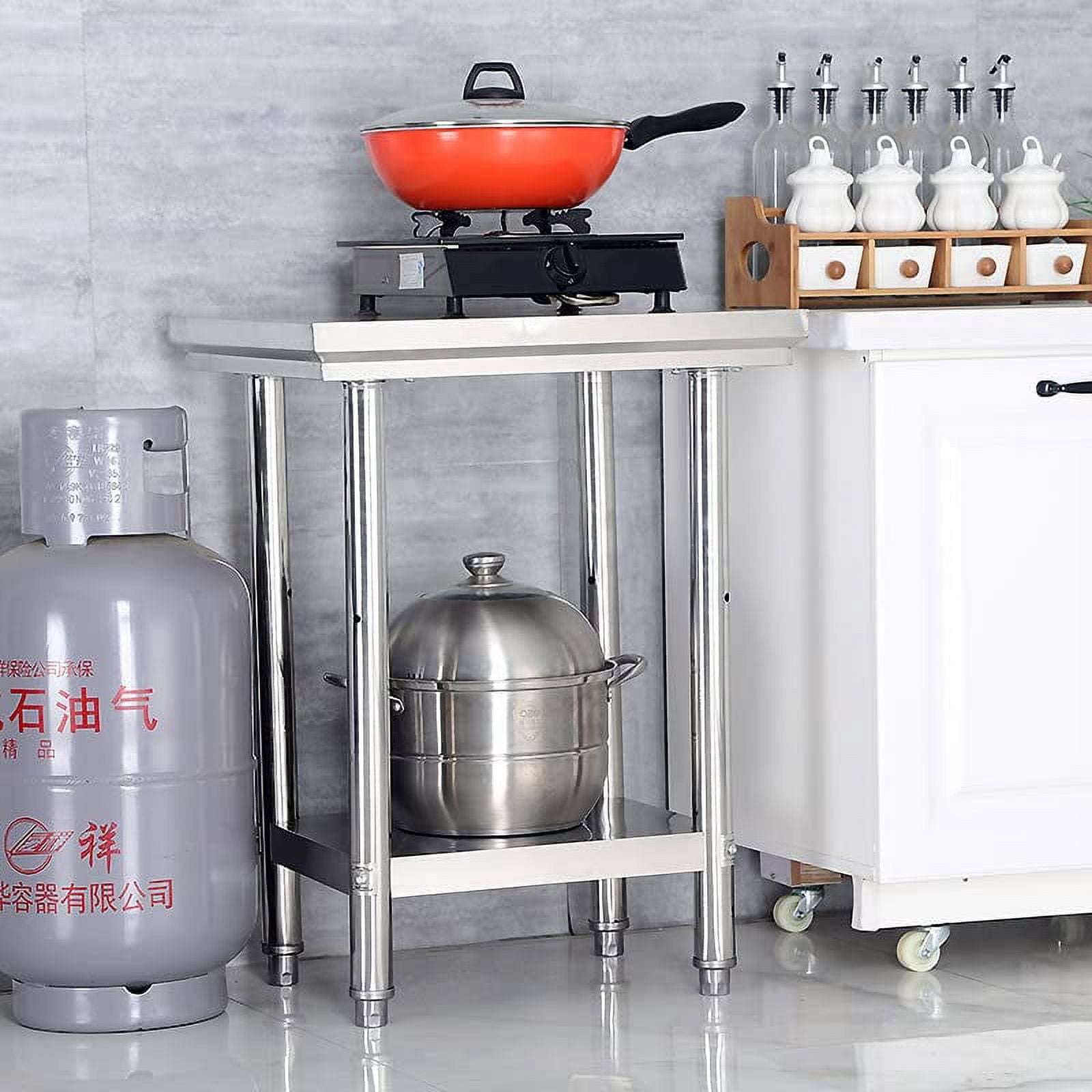 MONIPA Heavy Duty Food Prep Worktable with Backsplash and Undershelf Stainless Steel Table for Prep & Work, for Restaurant, Home and Hotel