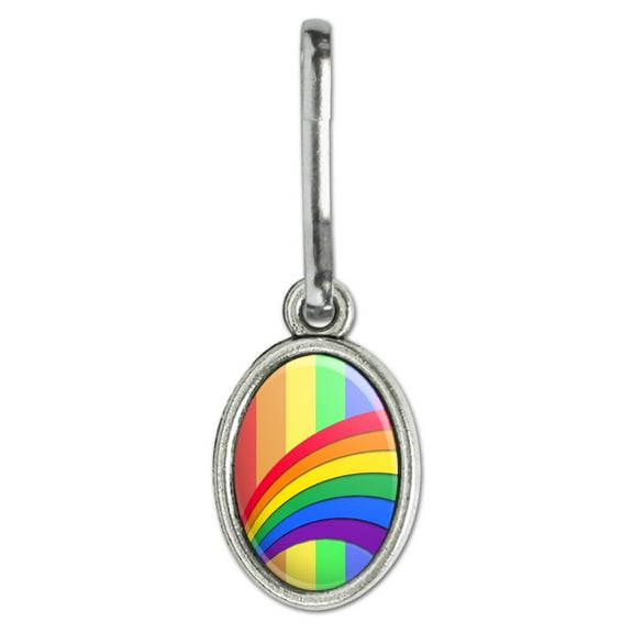 Double Rainbow Pride Arc Antiqued Oval Charm Clothes Purse Suitcase Backpack Zipper Pull Aid