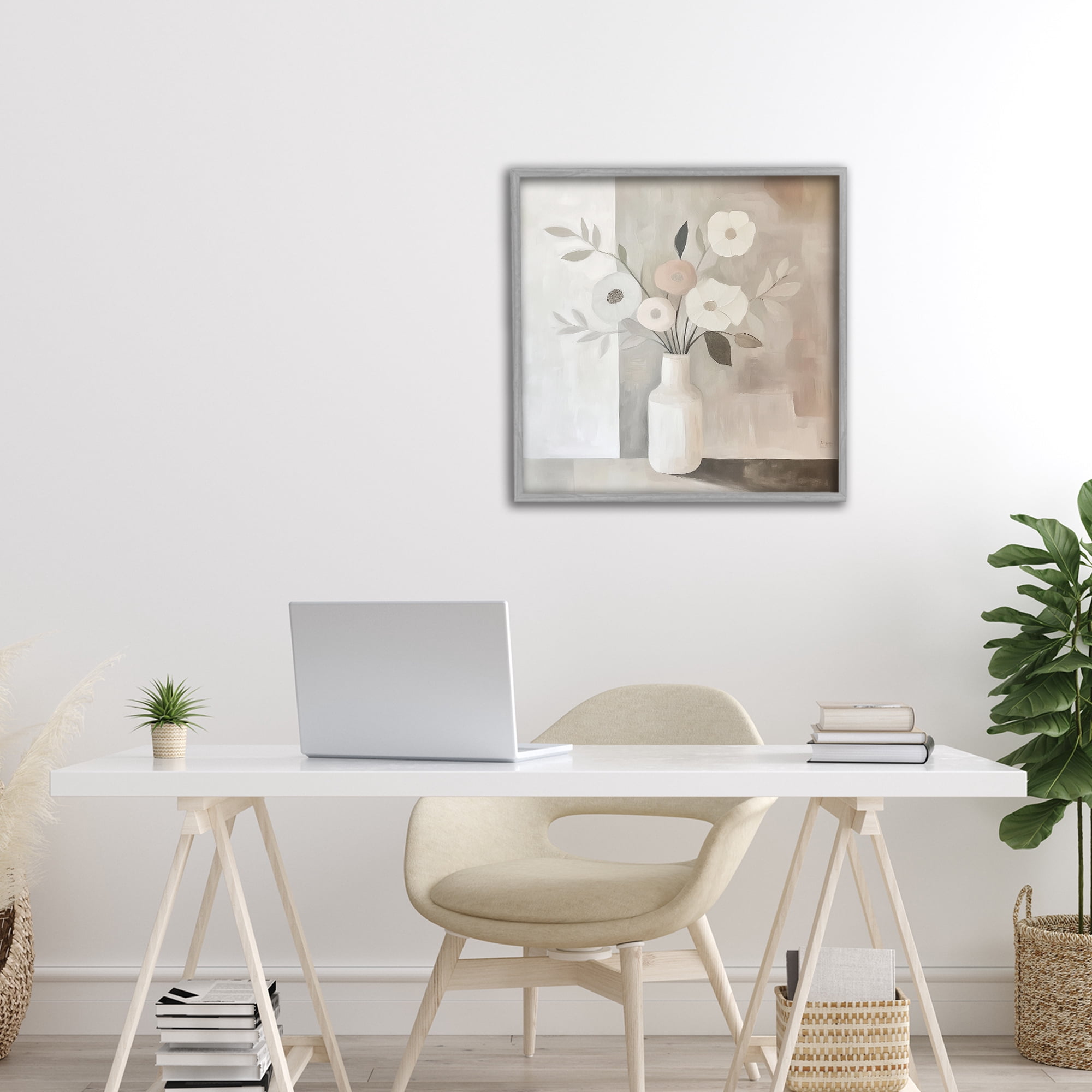 Stupell Industries Minimalist Muted Flower Vase Gray Framed Giclee Art, design by Heidi Kuntz