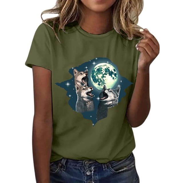 Playera Corte Clásico Gibobby para Mujer Camiseta Manga Corta Unisex Estampado Lobos