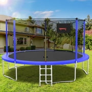 14FT Trampoline, 1320LBS Kids Trampoline with Basketball Hoop, Outdoor Adult Trampoline w/Enclosure Net & Heavy-duty Supports