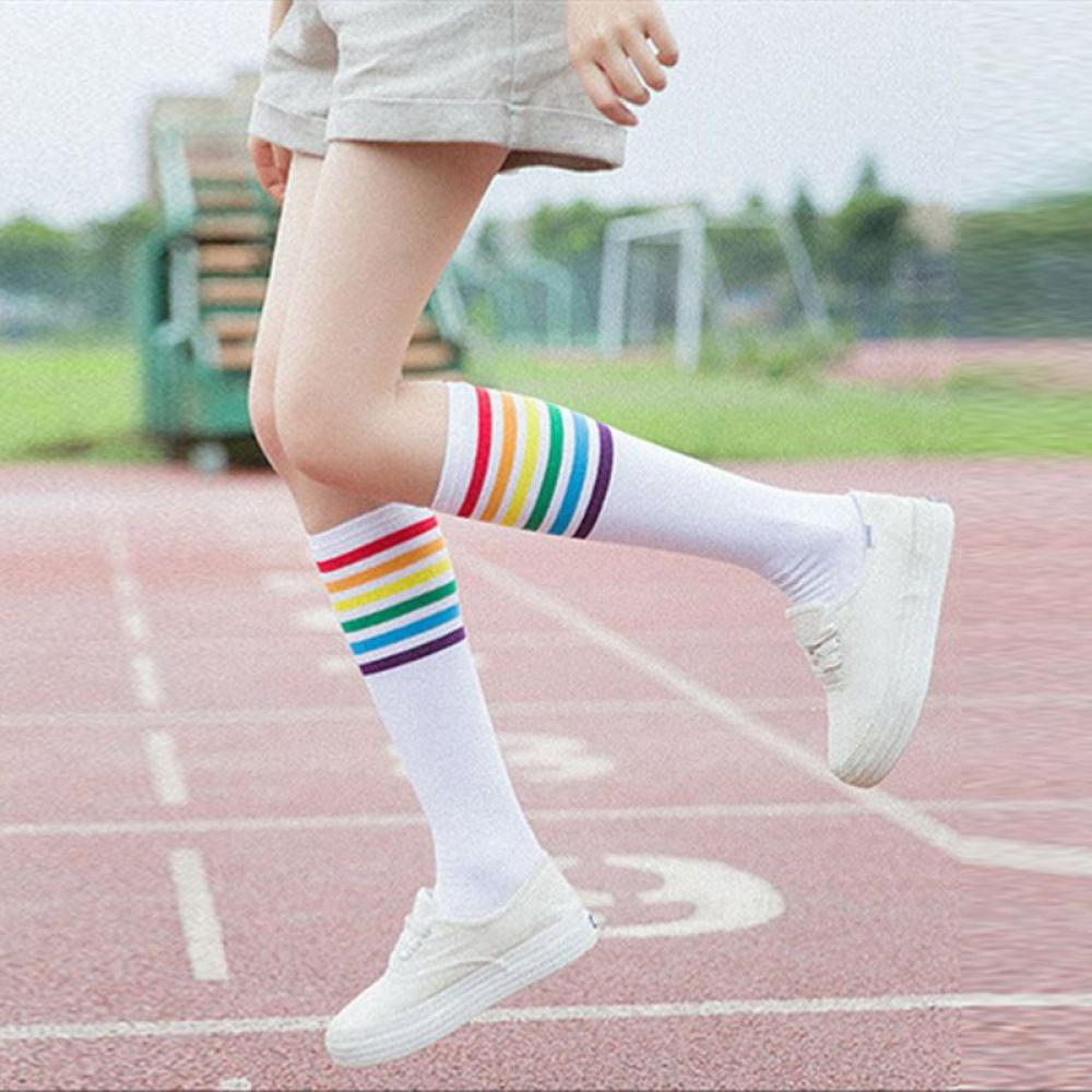 Classic Socks,Unisex Classic Knee High Over Calf Rainbow Stripe Athletic Soccer Tube Cool Fun Party Cosplay Socks 