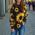thumbnail image 2 of WRKEKC Women's Sunflower Jacquard Crewneck Knit Pullover Sweater Long Sleeve Casual Retro Floral Pattern Cozy Tops Unique Style, 2 of 7