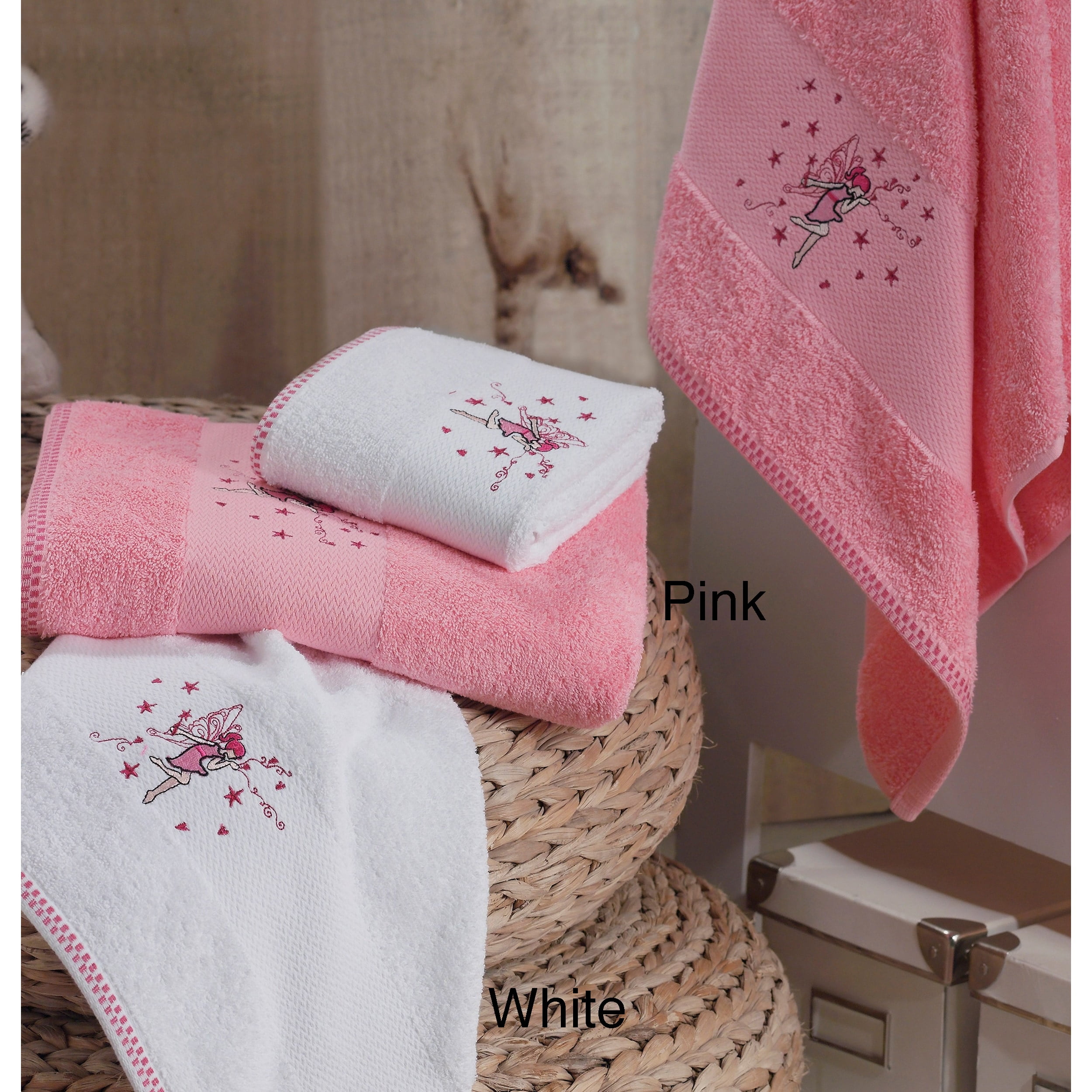 pink and white towels