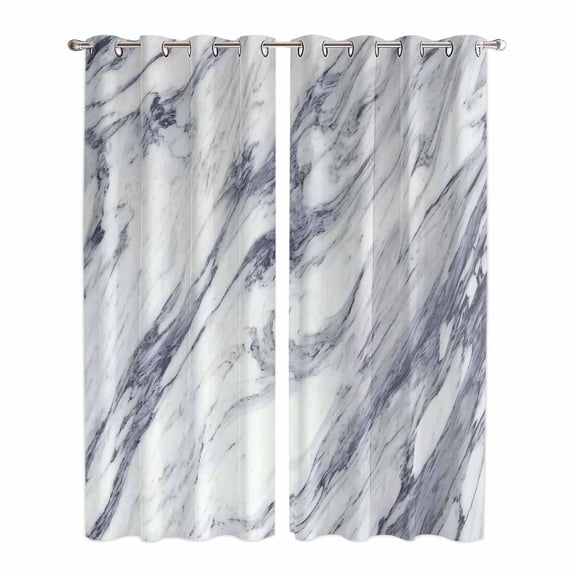 Kitchen Curtains 84 Inch Length 2 Panels, Grey Marble Grommets Window Treatment Curtain, Abstract Minimalist Modern Art Thermal Curtains Drapes for Living Room/Bathroom