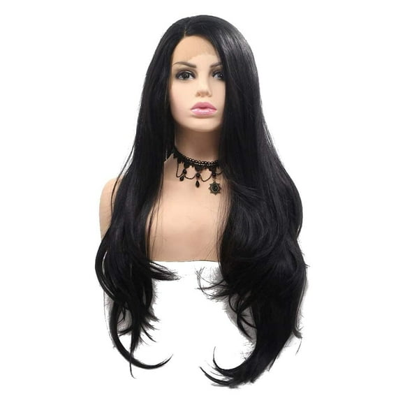 Woeilo Black Natural Lace Front Synthetic Wigs High Temperature Soft Hair Natural Looking Daily Party Wear Full Wig Heat Resistant Fiber Hair (Black wavy) Black